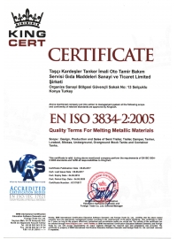 CERTIFICATE TS EN ISO 3834-2 Quality requirements for fusion welding of metallic materials